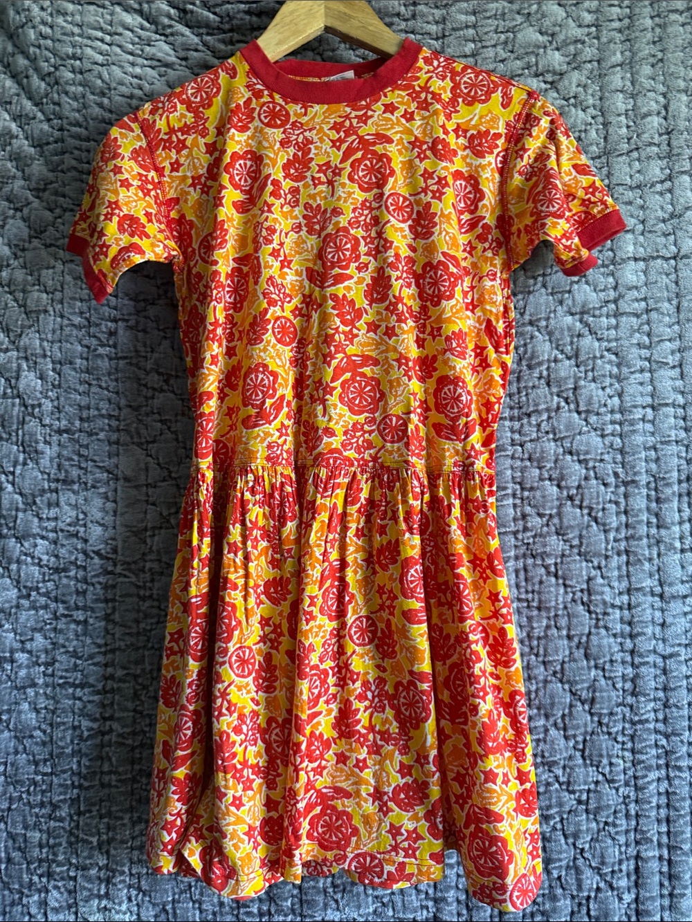 Oilily Red & Yellow Floral Short-Sleeve Girls Dress 100%Cotton.